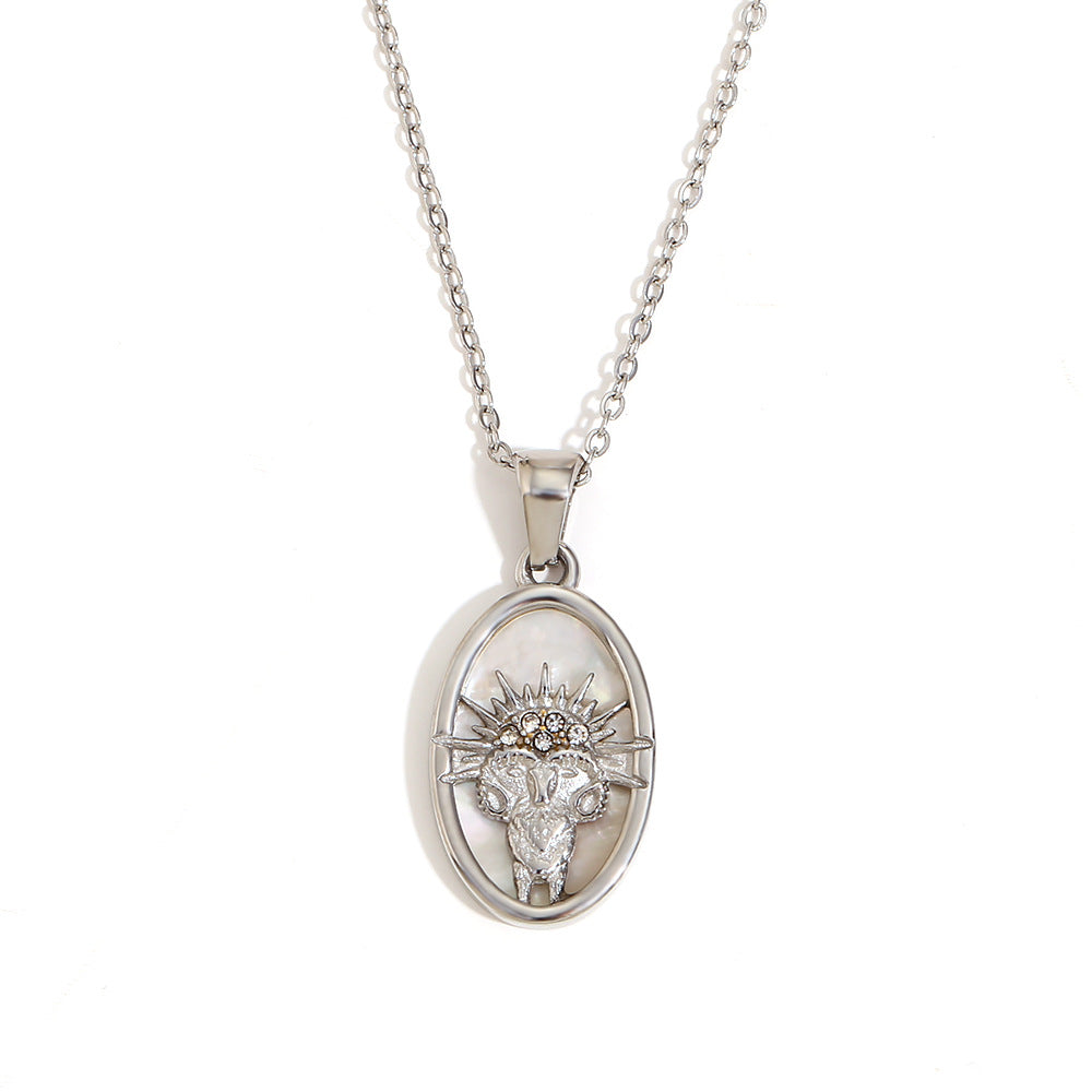 Collana con Pendente a Cuore Floreale Vintage in Agata Rossa da Donna con Catena in Acciaio Inox e Placcatura in Oro 18K