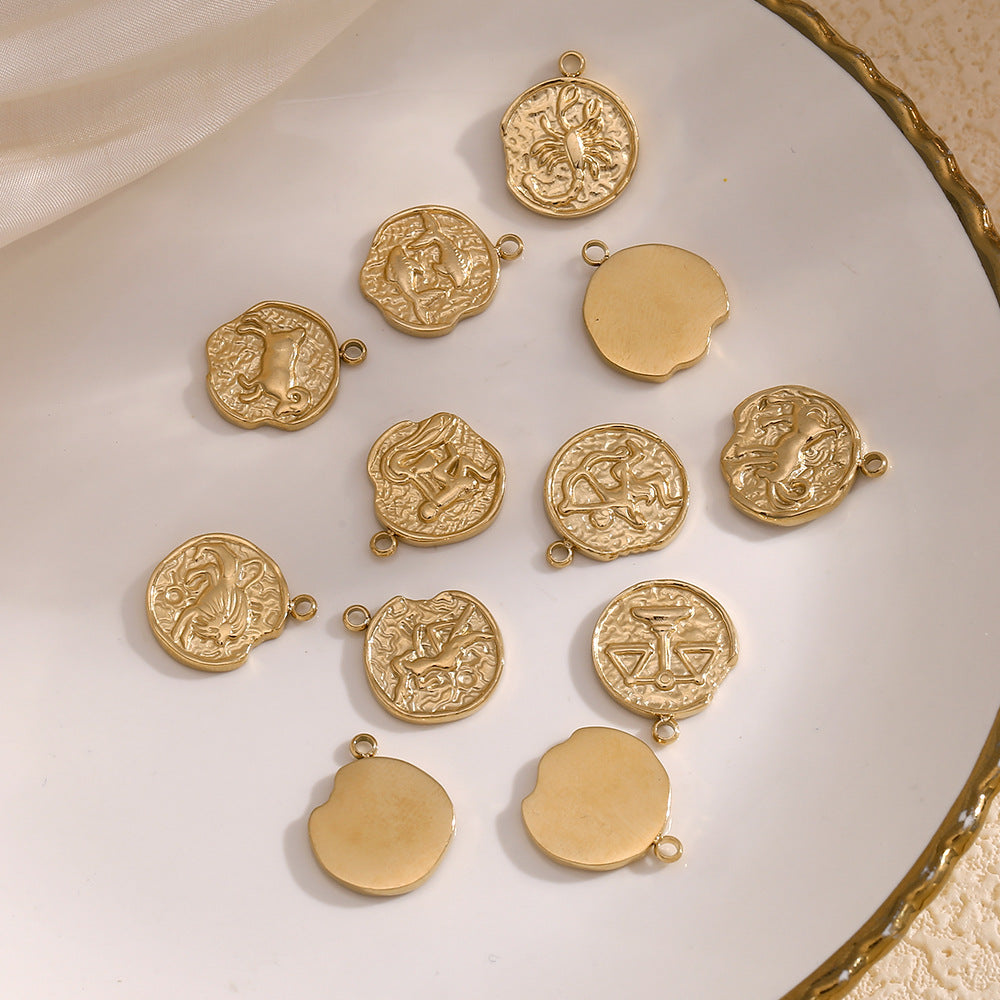 Vintage-Style Zodiac Pendant for Women Stainless Steel with 14K Gold Plating Heart-Shaped Constellation Design