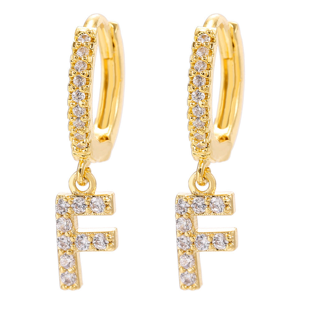 Elegant Gold Plated Letter Cubic Zirconia Inlay Brass Earrings