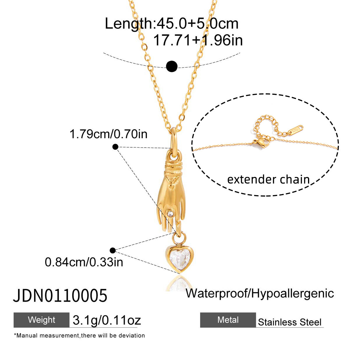 Collana con Ciondolo Geometrico Minimalista in Acciaio al Titanio da Donna con Intarsio di Zirconi e Placcatura in Oro PVD, Catena in Acciaio Inossidabile