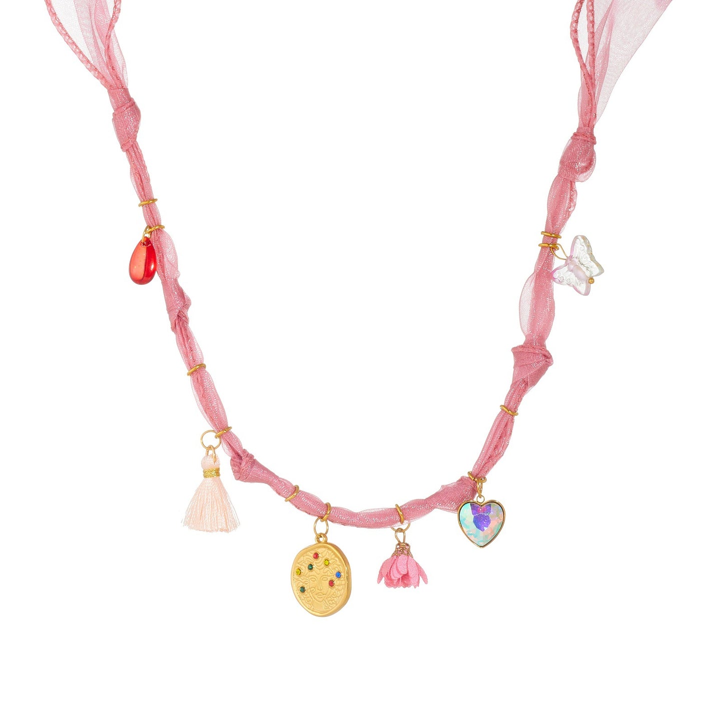 Elegant Gold Plated Stainless Steel Drip Oil Floral Ribbon Pendant Necklace for Women