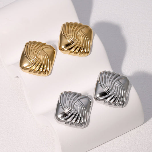 Minimalist Geometric Stainless Steel Oval Shell Earrings with 18K Gold Plating for Women