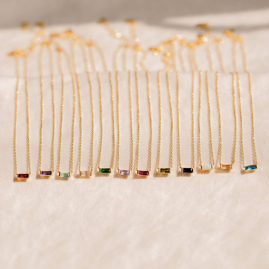Fashionable Square Birthstone Pendant Necklace in Copper with Gold Plating and Zirconia for Women
