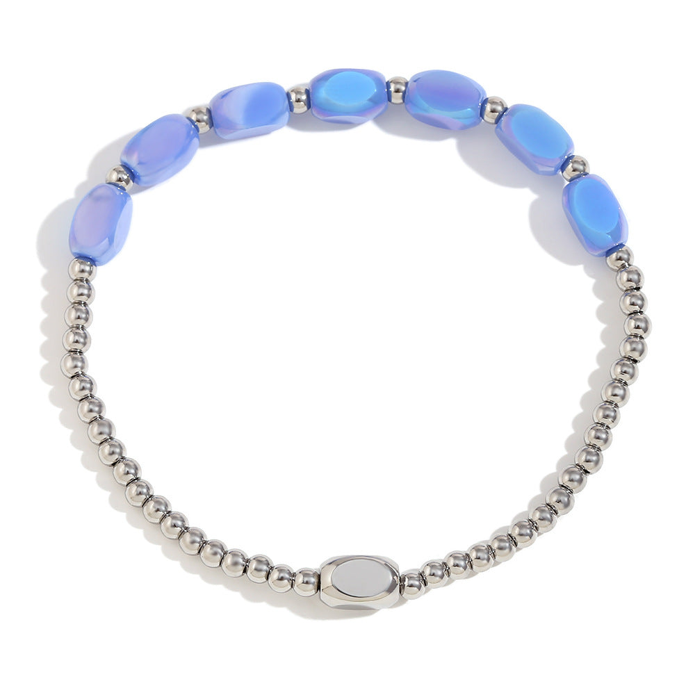 Bracciale da donna placcato oro 18 carati in acciaio inossidabile con perline, design geometrico minimalista alla moda