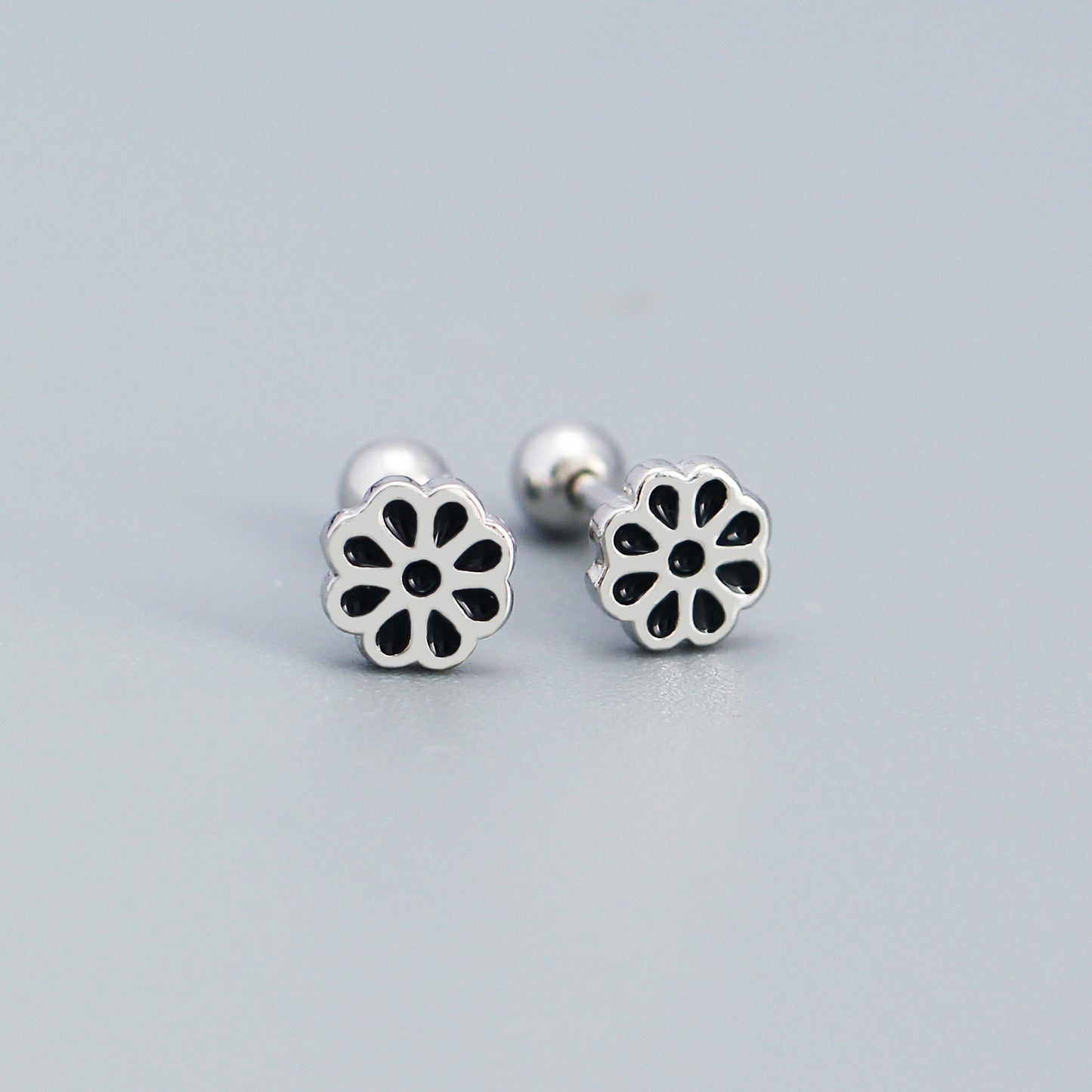 Minimalist Floral Earrings for Women in 925 Sterling Silver with Enamel Flower Design
