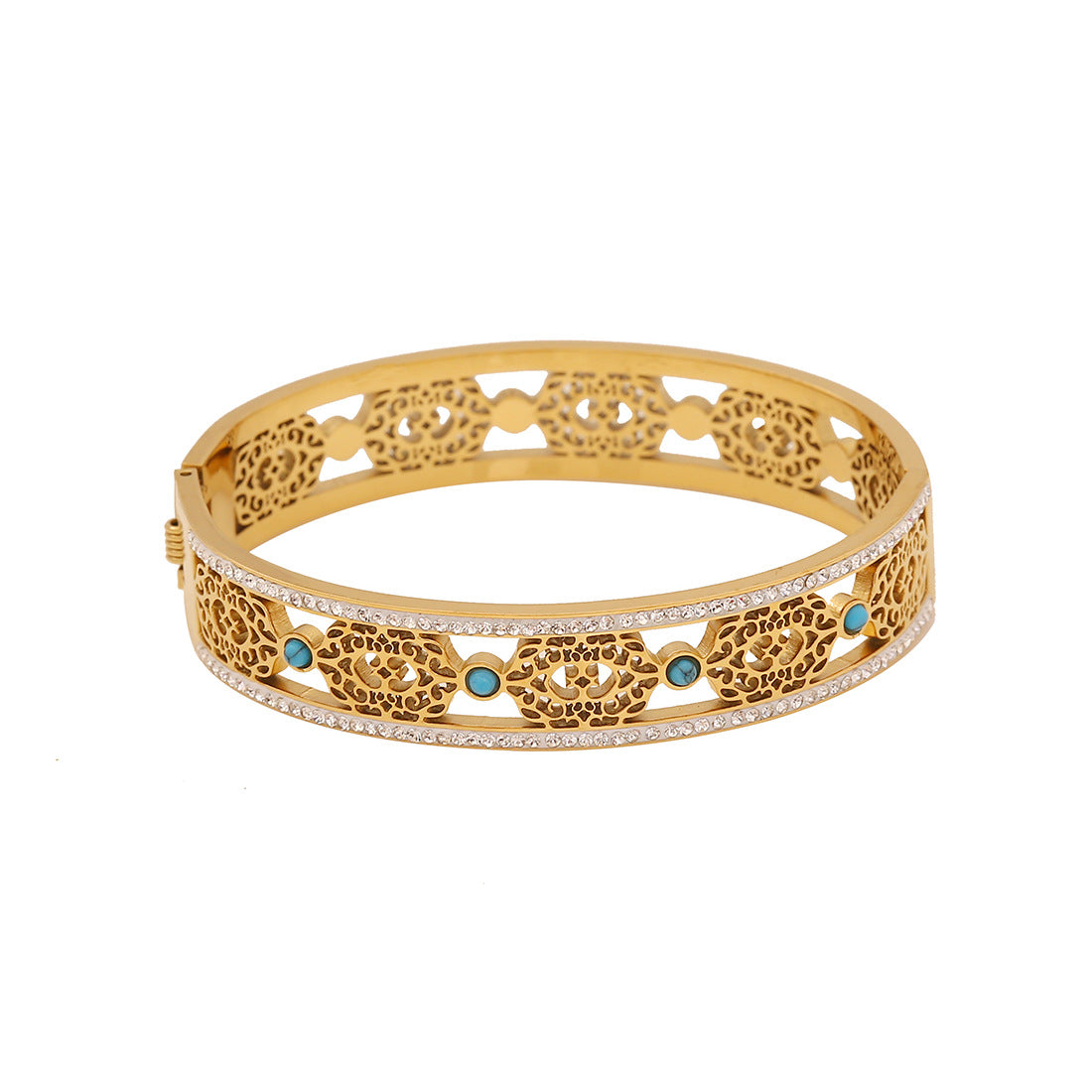 Vintage Style Turquoise-Inspired Hollow Stainless Steel Bracelet with Plated Finish