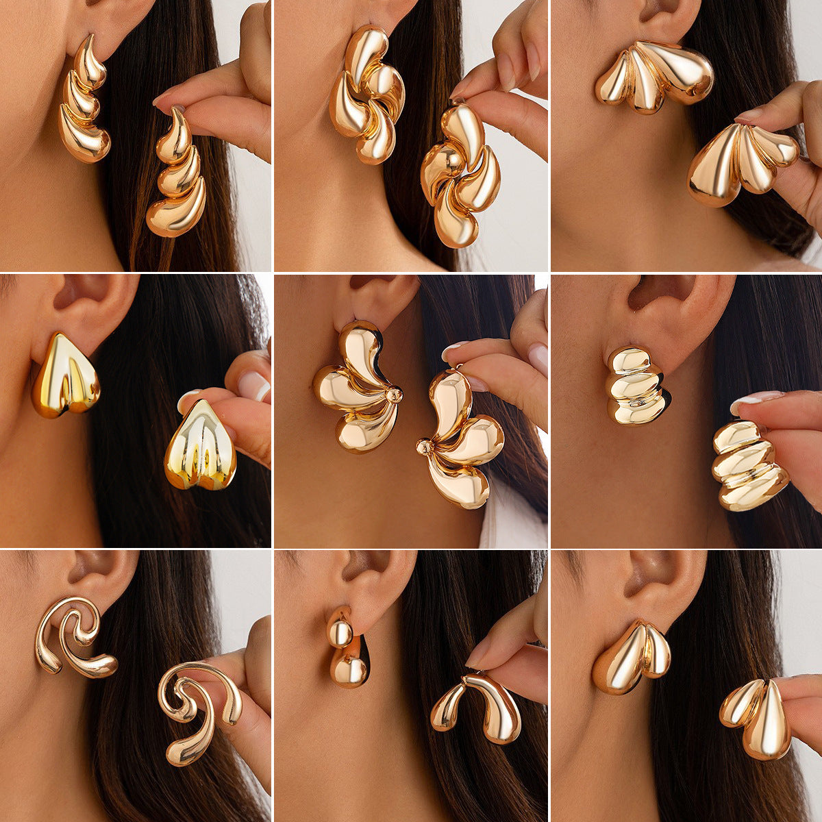 Geometric Metal Earrings for Women with Polished Finish and Teardrop Accent