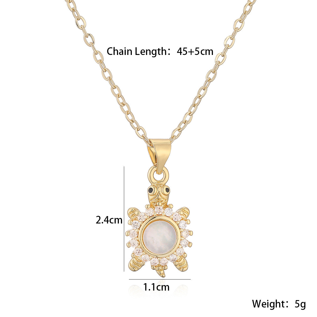 Minimalist 18K Gold Plated Brass Cubic Zirconia Turtle Pendant Necklace for Women
