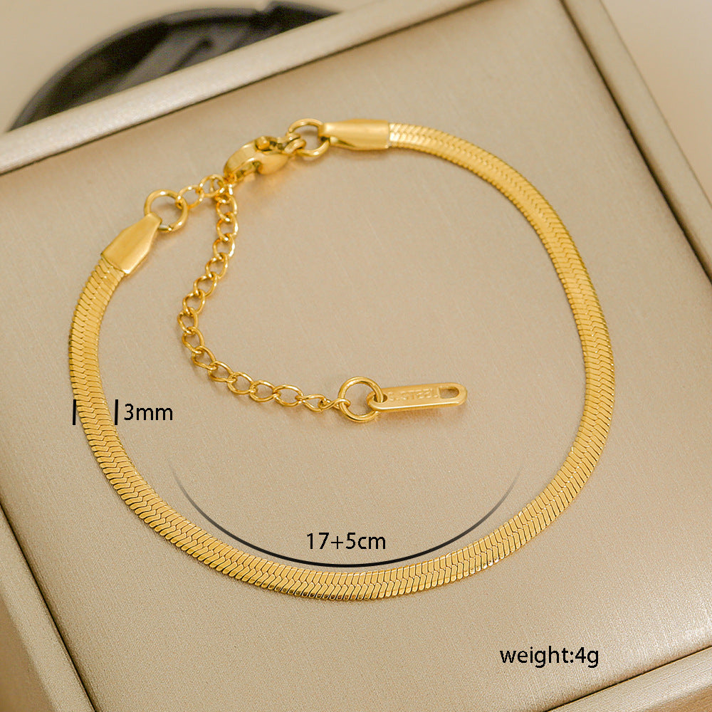 Bracciale Minimalista in Acciaio al Titanio da Donna con Placcatura in Oro 18K, Design a Catena Semplice, Set di Gioielli Versatili per Tutti i Giorni