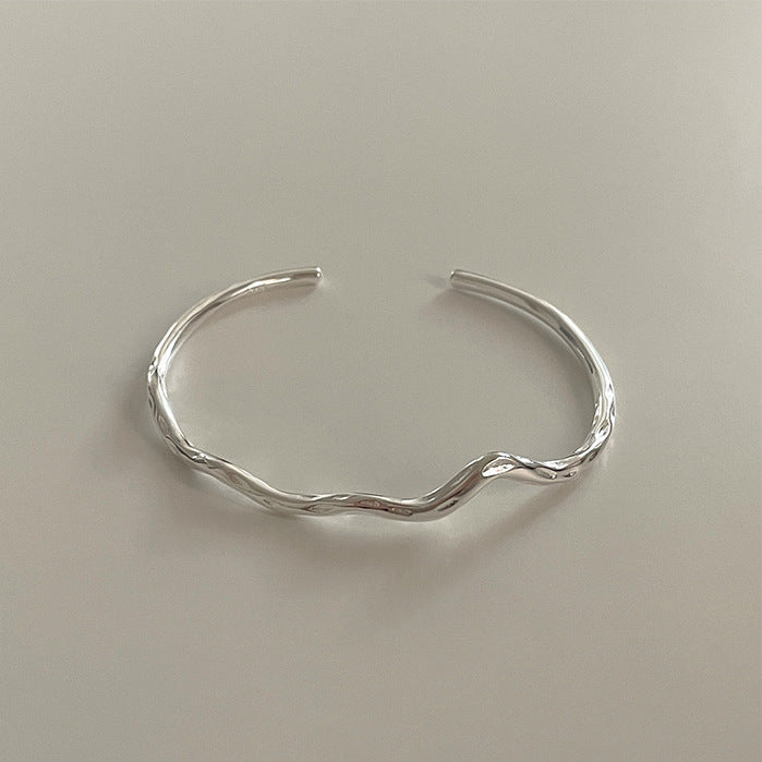 Minimalist 925 Sterling Silver Polished Geometric Twisted Open Cuff Bracelet