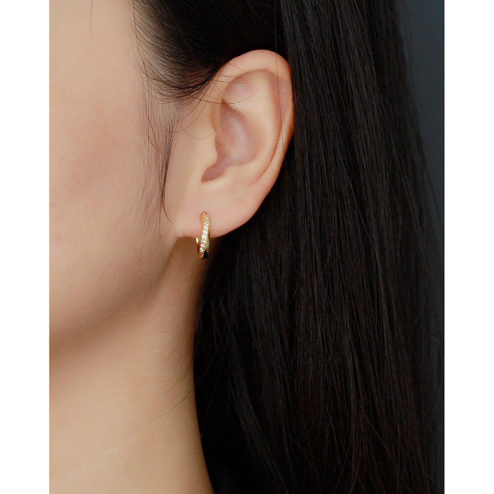 Orecchini a clip geometrici minimalisti in argento sterling S925 con intarsio di strass per donna