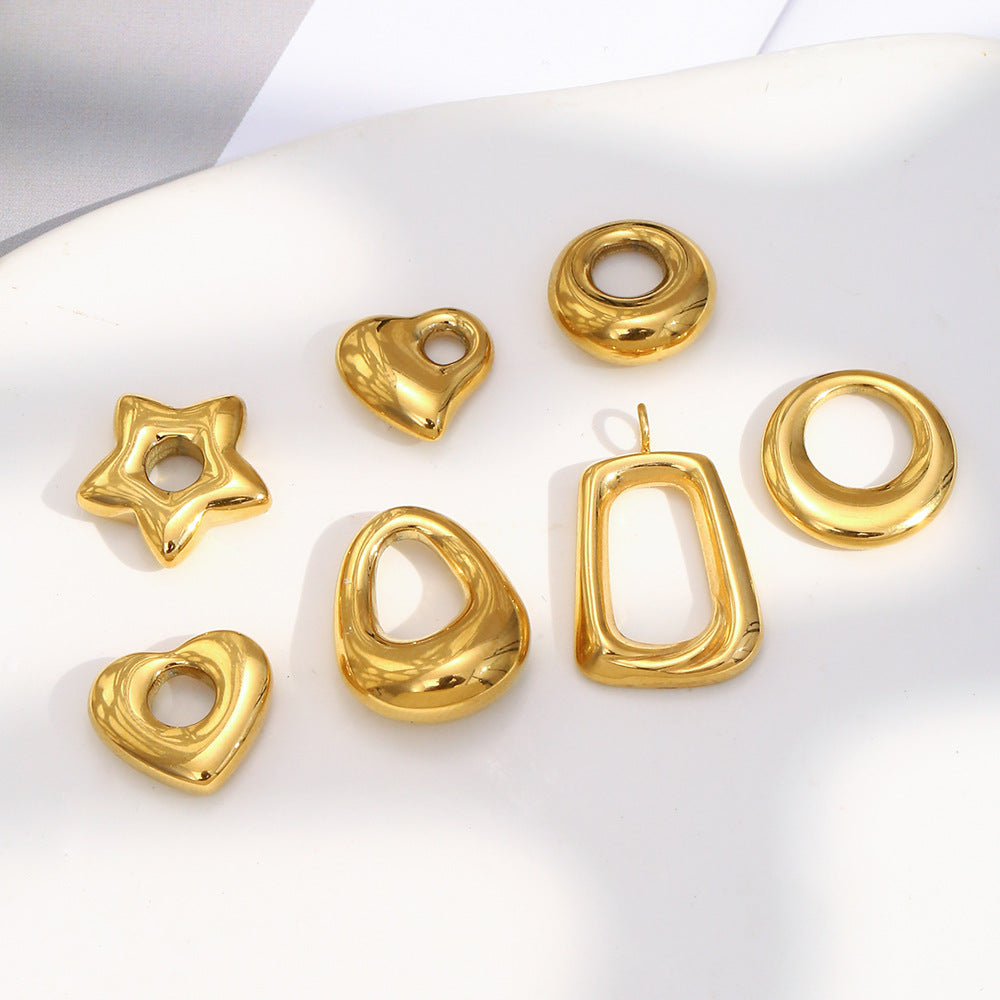 Charm de barra minimalista redondo geométrico hueco trenzado de acero inoxidable con chapado en oro PVD de 18 quilates