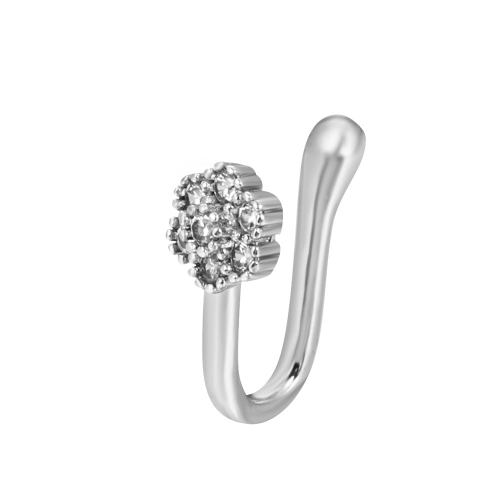 Clip per il naso a forma di U con stella e cuore placcata in rame vintage con zirconia cubica
