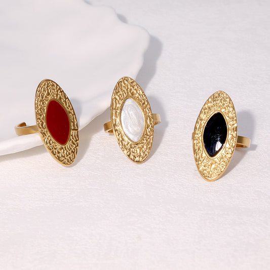 Anello geometrico minimalista in acciaio inossidabile con finitura smaltata da donna
