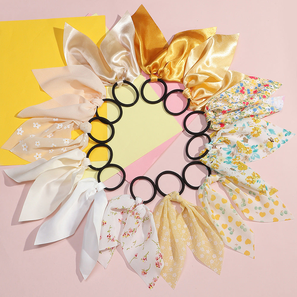 Spring Summer Floral Polka Dot Heart Star Printed Ribbon Hair Tie for Kids in Fabric Material