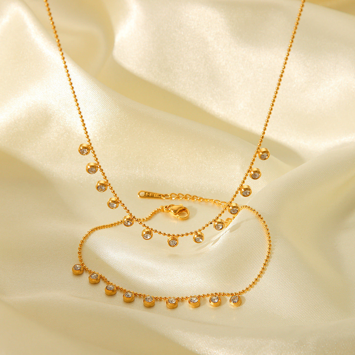 Minimalist Geometric Stainless Steel Plated Pendant Necklace with Rhinestone Accents and Ball Chain for Women