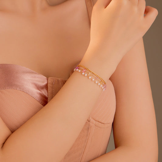 Elegante bracciale a tripla catena in acciaio inossidabile con dettagli in pietre naturali e chiusura regolabile per donna