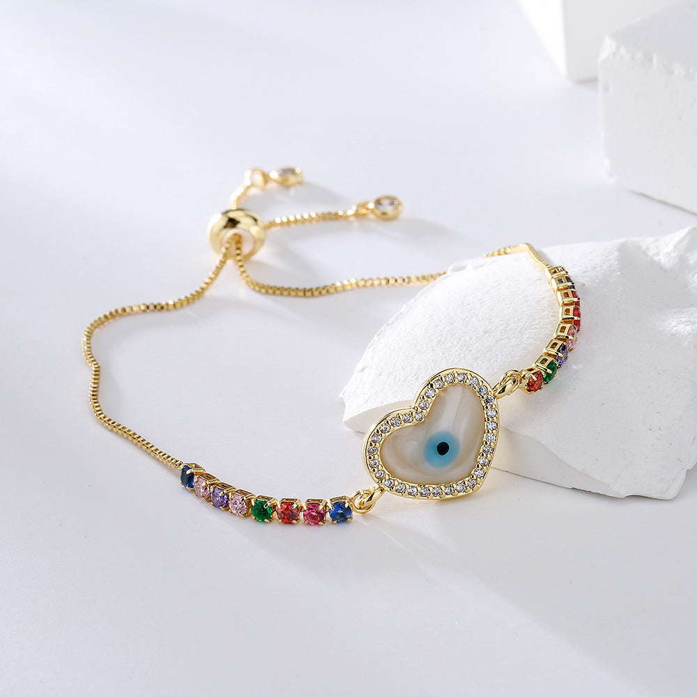 Geometric Eye-Shaped Copper Bracelet for Women with Micro-Pave Cubic Zirconia, Minimalist and Trendy Style