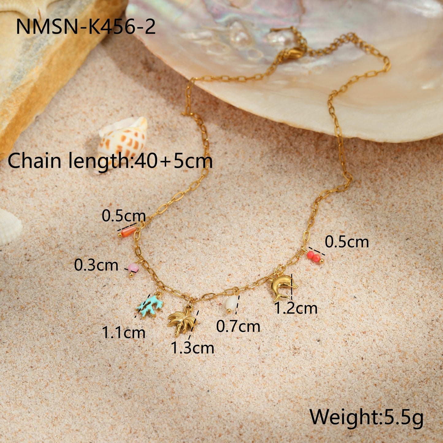 Fashionable Summer Ocean-Themed Stainless Steel Necklace with Starfish and Seashell Pendant, Electroplated for Fade Resistance, Women's Minimalist Beach Jewelry