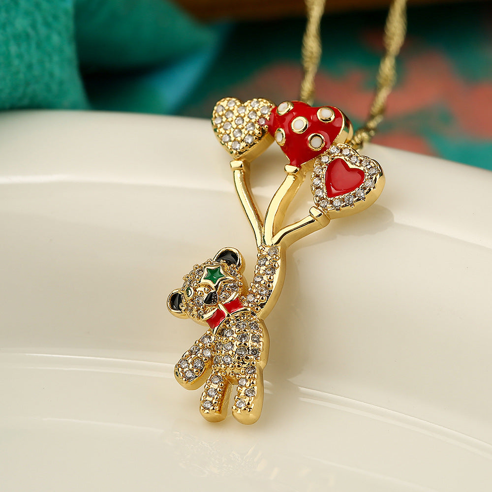 Collana con ciondolo a tema animale per donna, con base in rame e intarsio in zirconi cubici a forma di orso, farfalla e ape