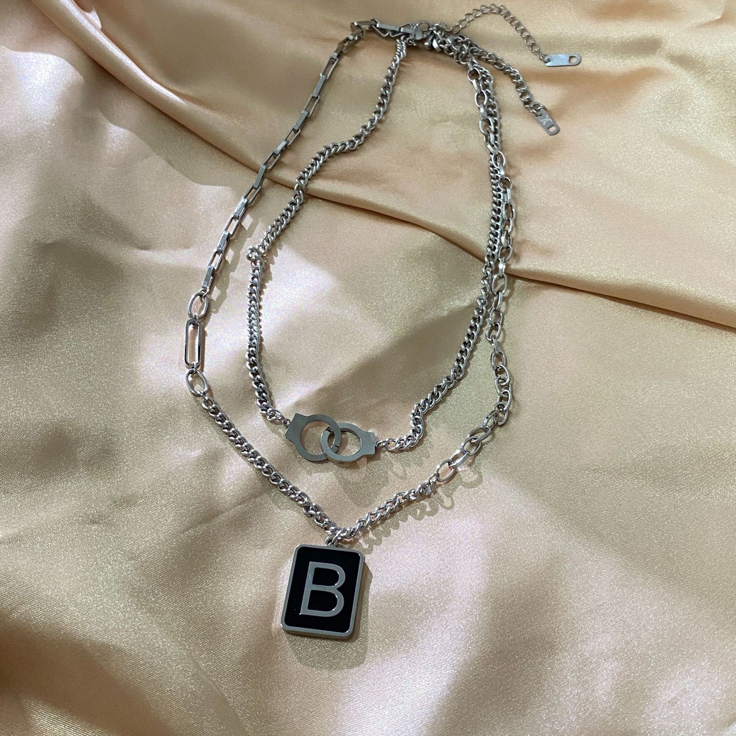 Minimalist Titanium Steel Letter B Square Pendant Necklace Plated Layered Chain Unisex Jewelry