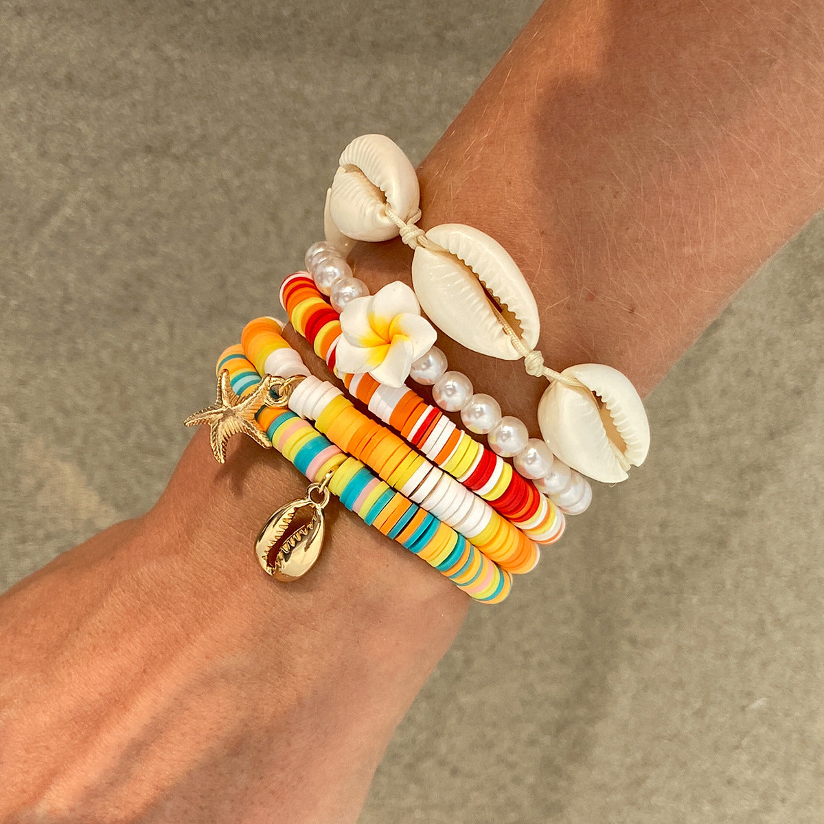 Bohemian Vintage Resin Floral Shell Pearl Alloy Plated Bracelet for Women