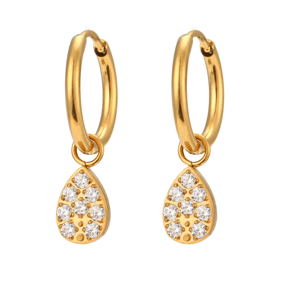 Fashionable Geometric Cross Earrings in Stainless Steel with 18K Gold Plating and Zircon Accents
