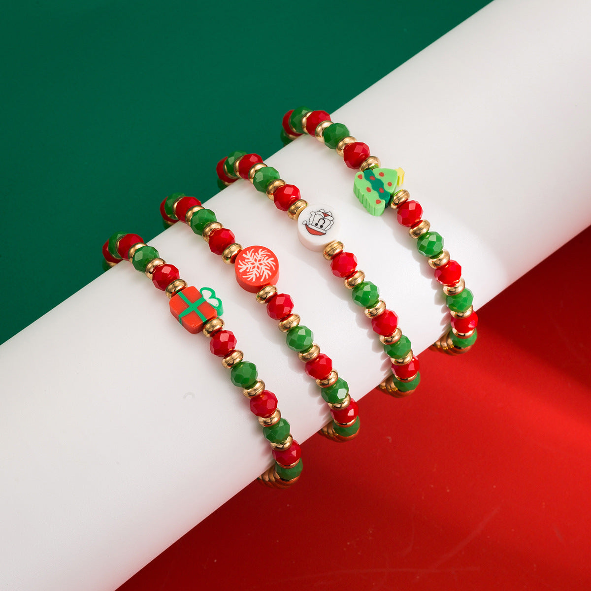 Set bracciale con fiocco di neve geometrico minimalista con perline di cristallo e inserti in plastica, ideale come regalo di Natale