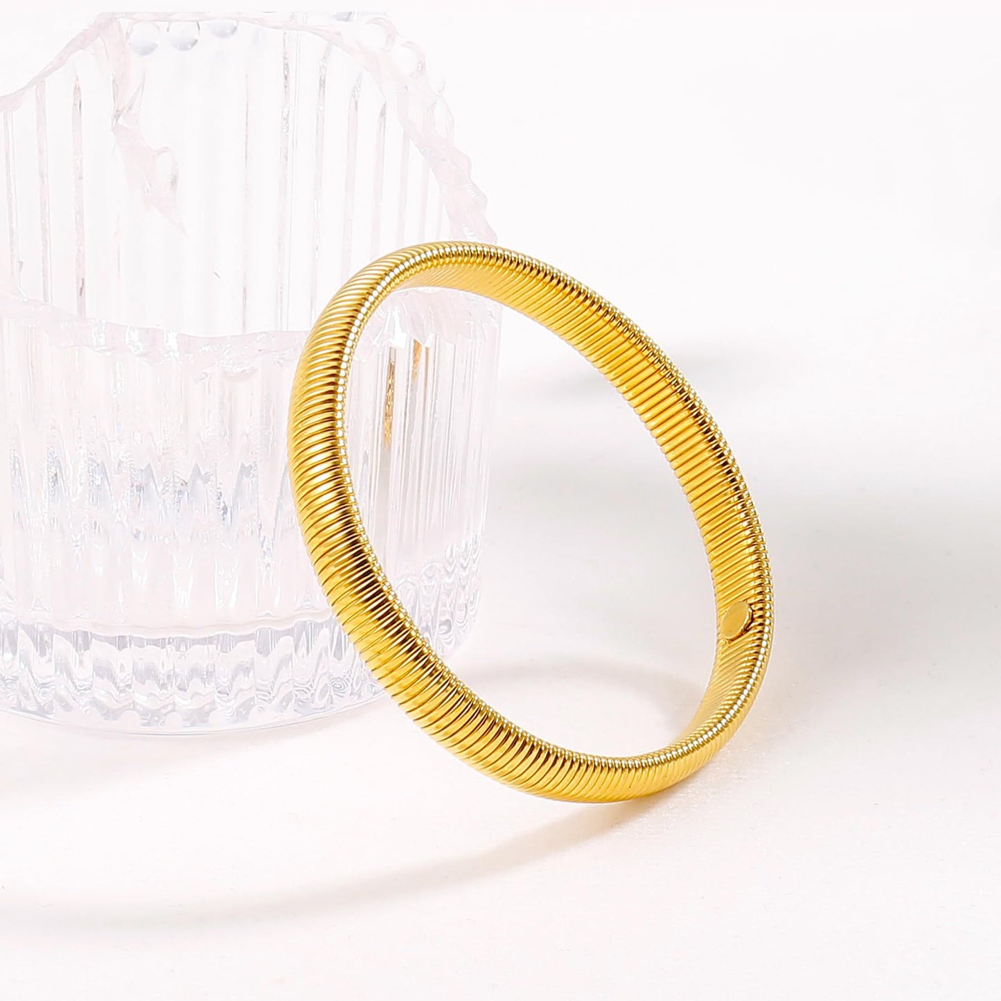 Vintage Punk Striped Round Plated Alloy Elastic Bangle Bracelet