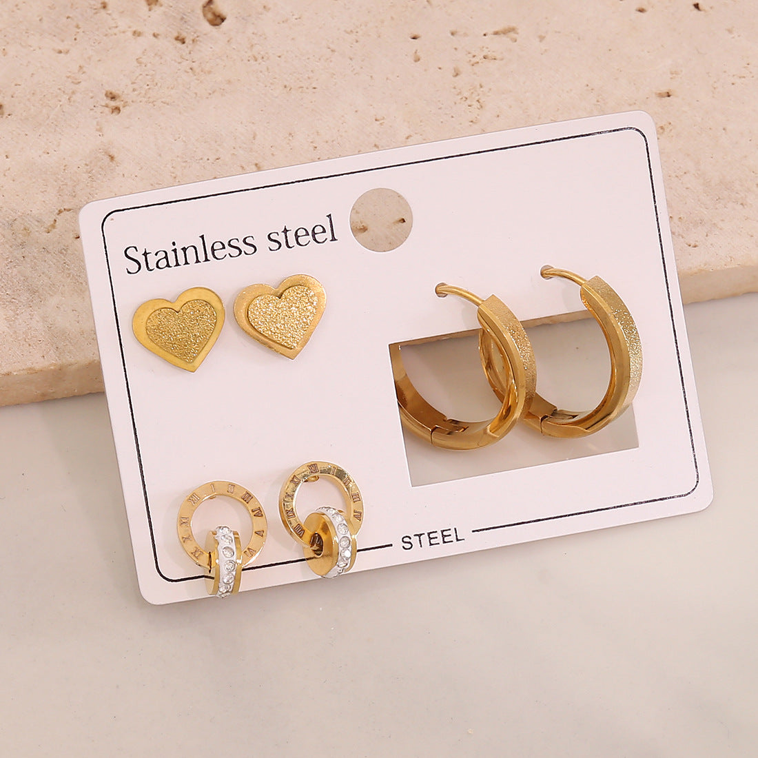 Fashionable Heart and Star Shaped Stainless Steel Earrings with Plating Finish for Women