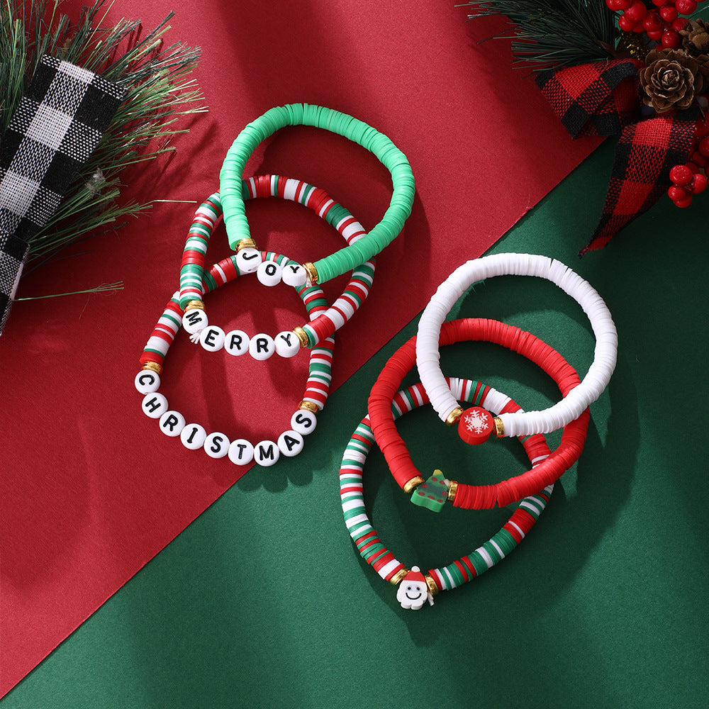 Braccialetto per Bambini con Babbo Natale dei Cartoni Animati e Albero di Natale in Argilla Polimerica, Set di Accessori Fatti a Mano per le Feste