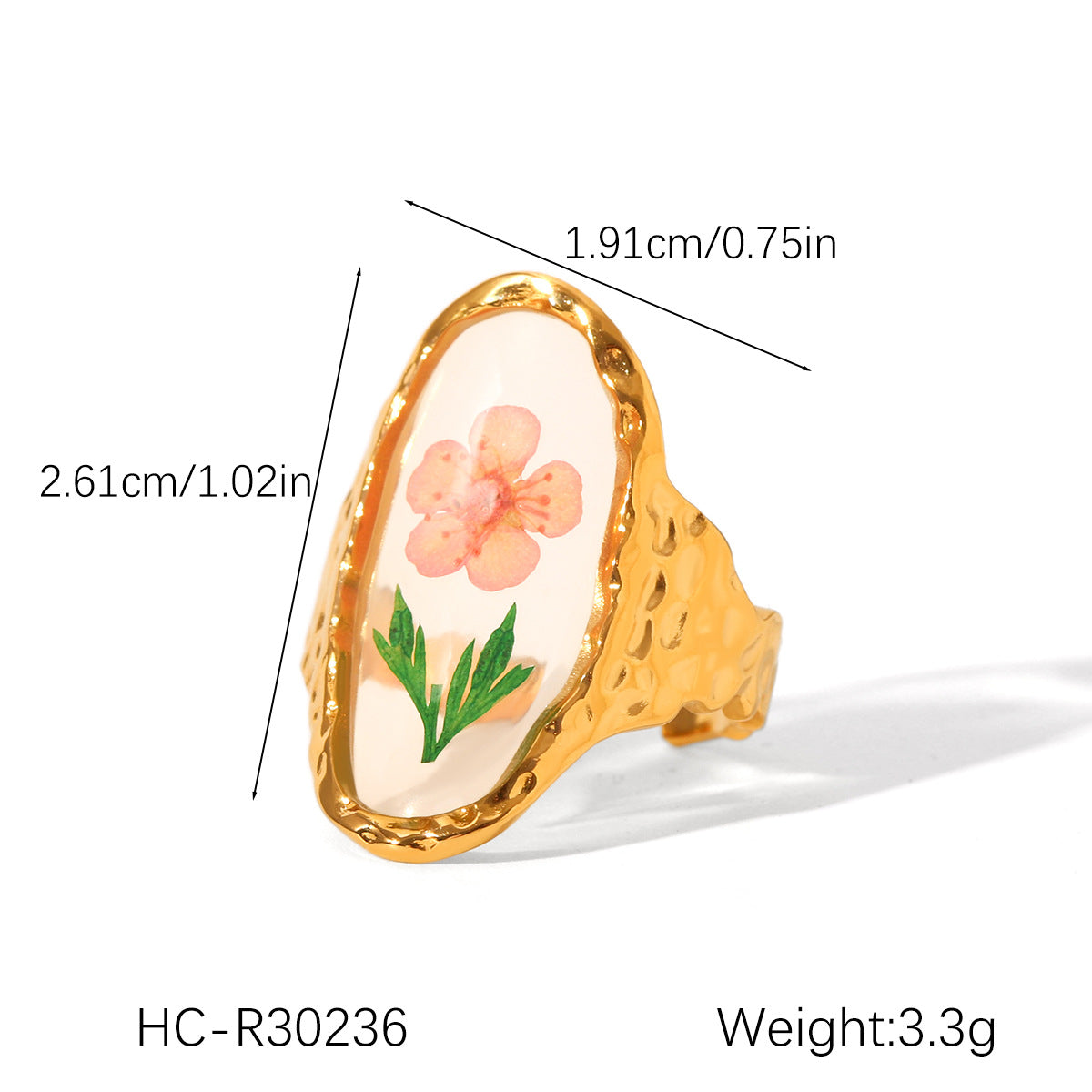 Ins Style 18K Gold Plated Stainless Steel Four Leaf Clover Daisy Flower Ring for Women