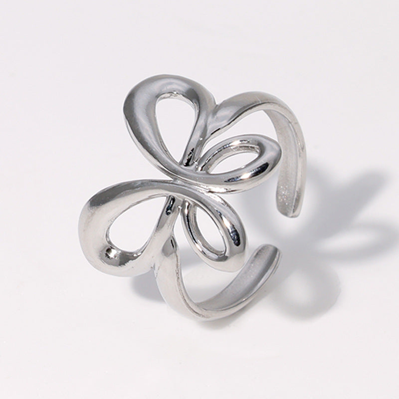 Minimalist Butterfly-Shaped Titanium Steel Adjustable Ring for Women with Plated Finish