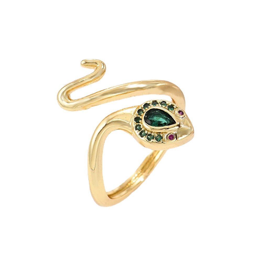 Anello Minimalista a Serpente Geometrico in Rame Placcato Oro Vero con Zirconi Micro-Pavé da Donna