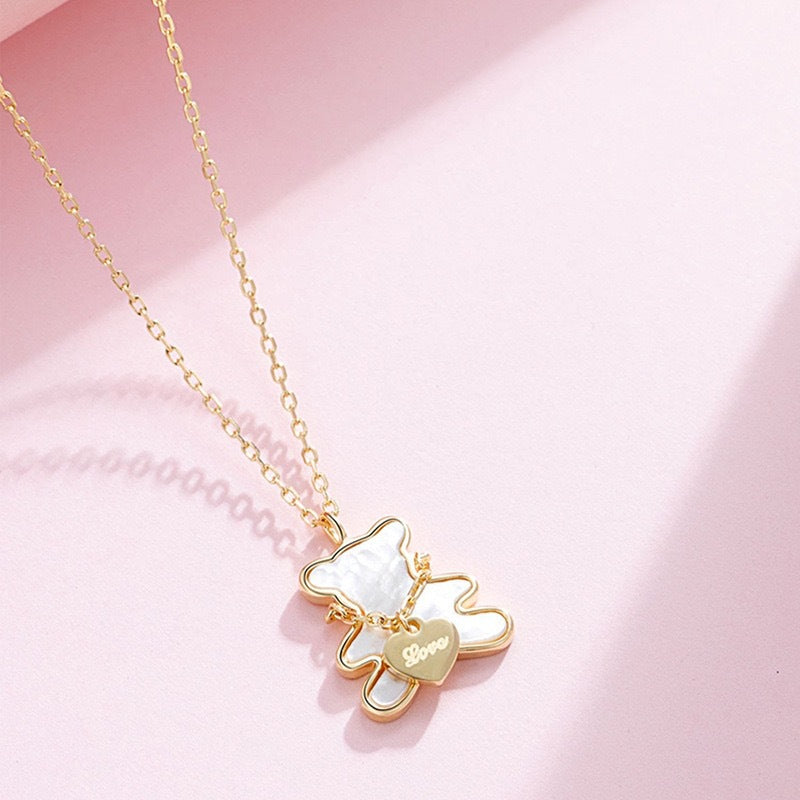 Minimalist Bear Heart Pendant Necklace for Women Titanium Steel Plated Clavicle Chain