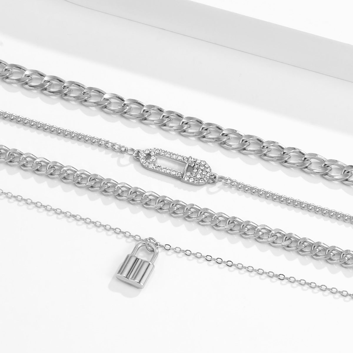 Punk Geometric Letter Number Rhinestone Inlay Alloy Plated Snake Chain Choker Necklace Set