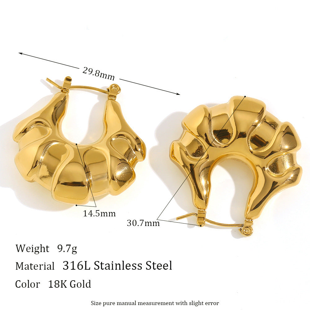 Minimalist Geometric Hollow Stainless Steel Earrings with 18K Gold Plating for Women