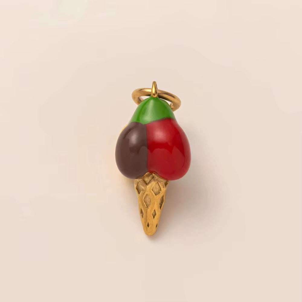 Vintage 18K Gold Plated Stainless Steel Round Coffee Bread Charm Bar for Women