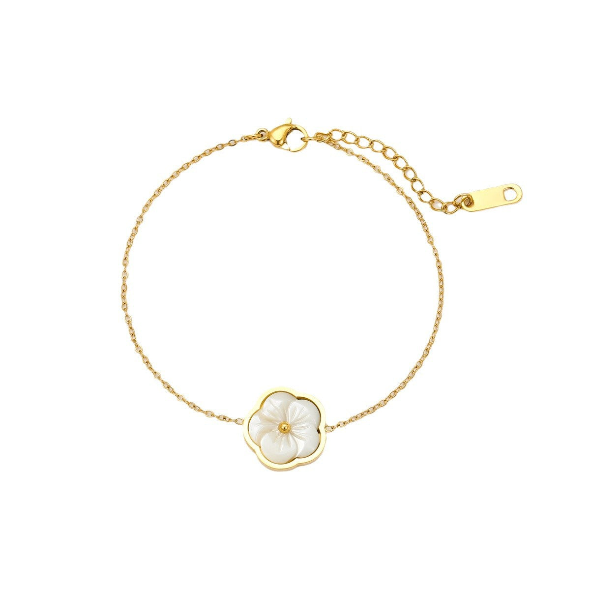 Elegante Collana Pendente Floreale da Donna in Acciaio Inossidabile con Zircone e Intarsio di Madreperla