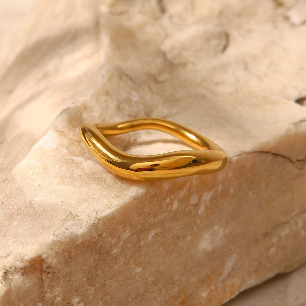 Minimalist Geometric Stainless Steel Ring with 18K Gold Plating for Women