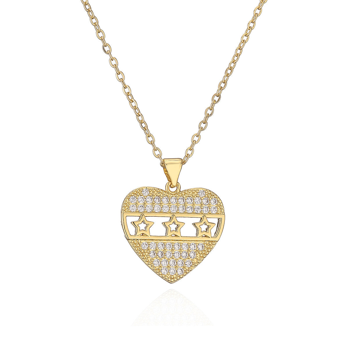 Minimalist Heart-Shaped Copper Pendant Necklace with Real Gold Plating and Zircon Accents for Women