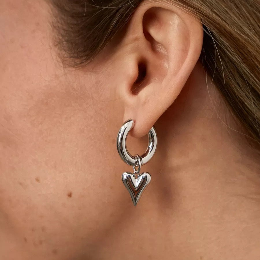 Vintage-Inspired Stainless Steel Heart-Shaped Earrings with Detachable Ear Hooks for Women, Minimalist and Elevated 3D Design