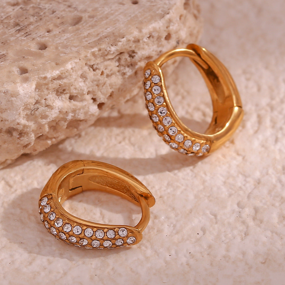 Pendientes de aro mini micro-pavé minimalistas geométricos de acero inoxidable chapado en oro de 18 quilates con forma de pera para mujer