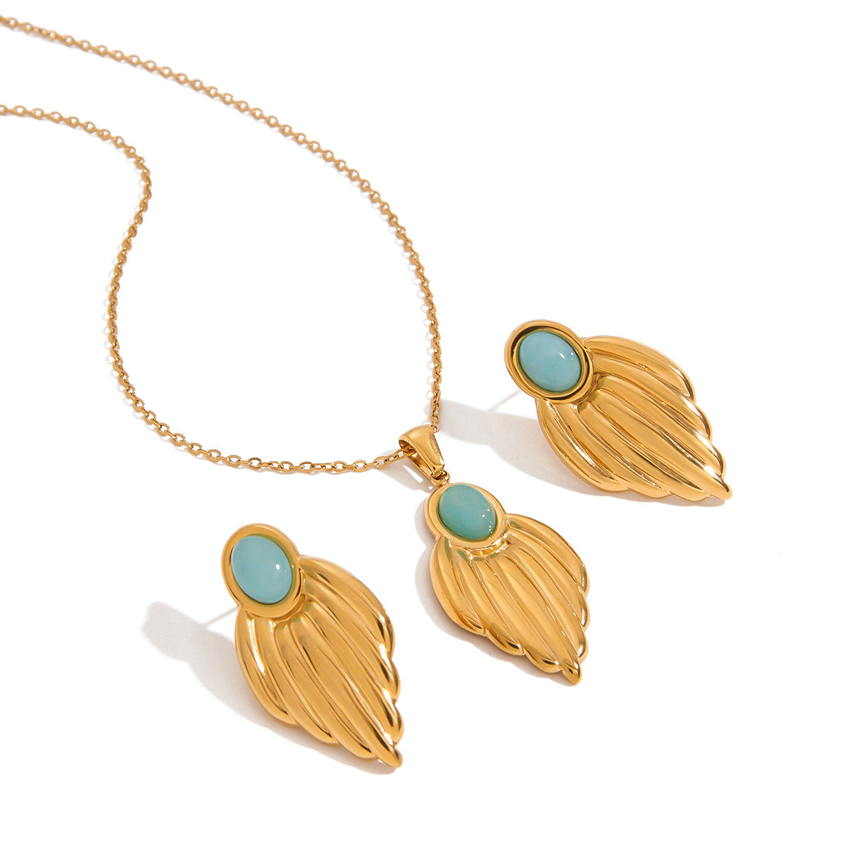 Elegant Floral Plant Titanium Steel Pendant Necklace and Earring Set for Women
