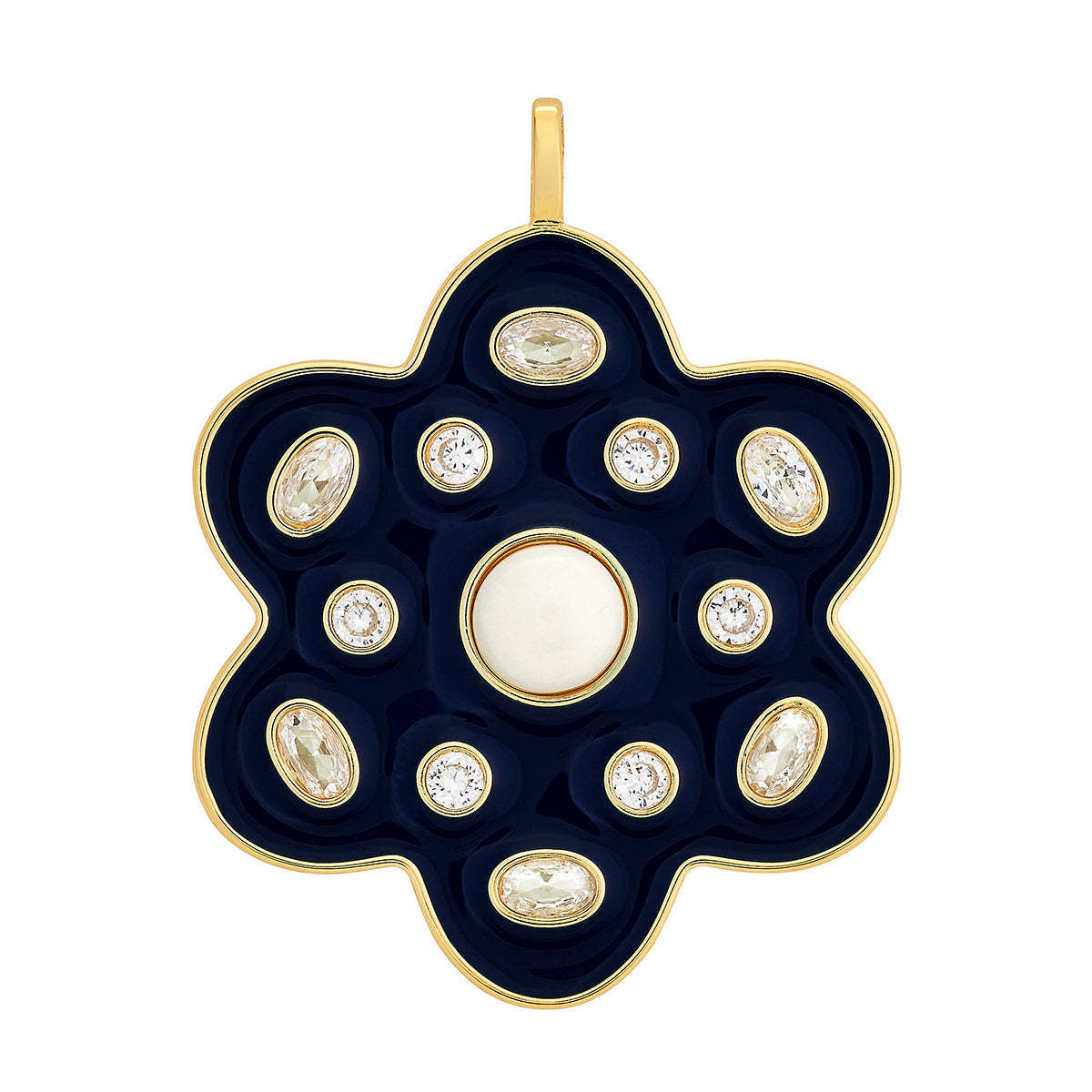Sweet Round Floral Stainless Steel 18K Gold Plated PVD Necklace Charm Bar