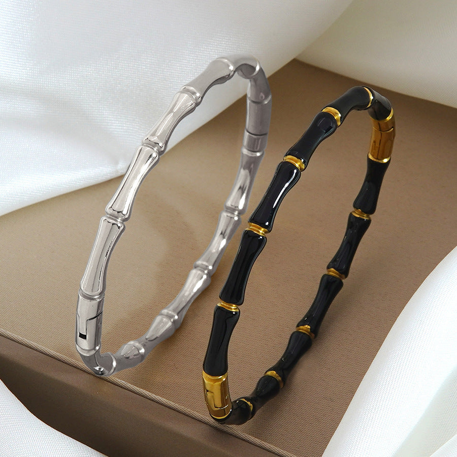 Fashion Casual Elegant Geometric Drip Oil PVD 18K Gold Stainless Steel Bamboo Bangle