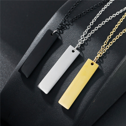 Hip-hop Polished Square Rectangle Geometric Stainless Steel Plated Alloy Pendant Necklace with Cable Chain