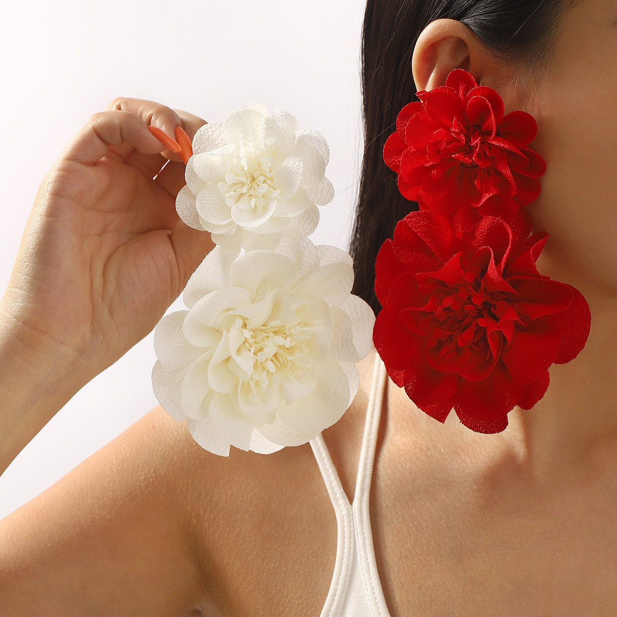 Elegantes Pendientes Florales de Gasa de Tamaño Grande para Mujer con Artesanía Hecha a Mano y Diseño de Flores Botánicas
