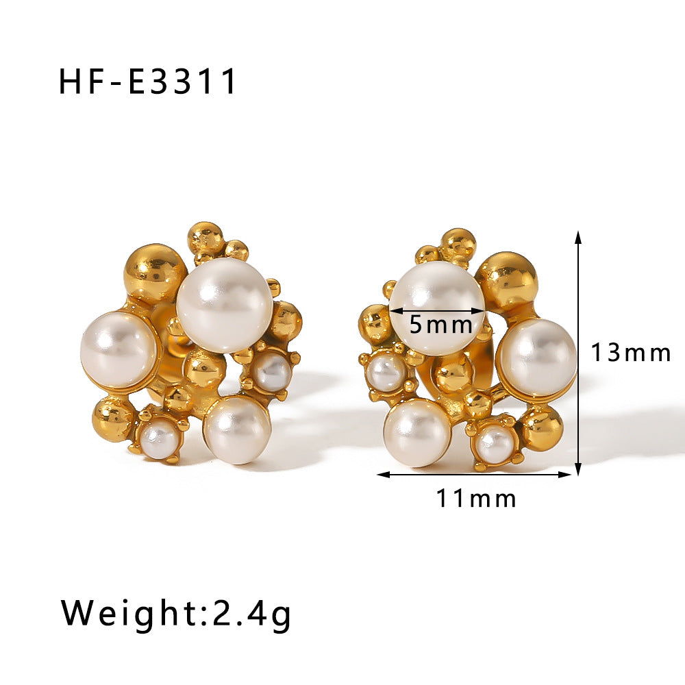 Orecchini Irregolari a Farfalla con Zirconi e Perle in Acciaio Inossidabile con Placcatura in Oro 18K da Donna