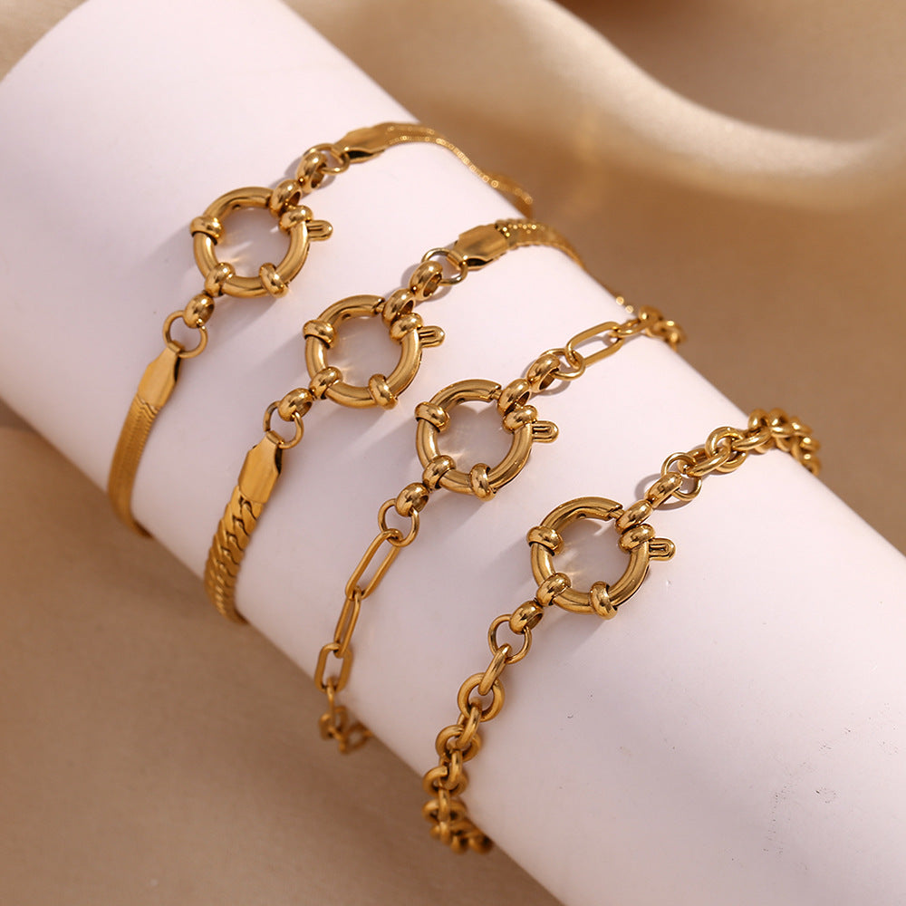 Minimalist Geometric Stainless Steel Plated 18K Gold Blade Chain Bracelet with Spring Ring Clasp